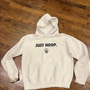 White “Jerzees”hoodie with just hoop on the front for boys or girls size medium